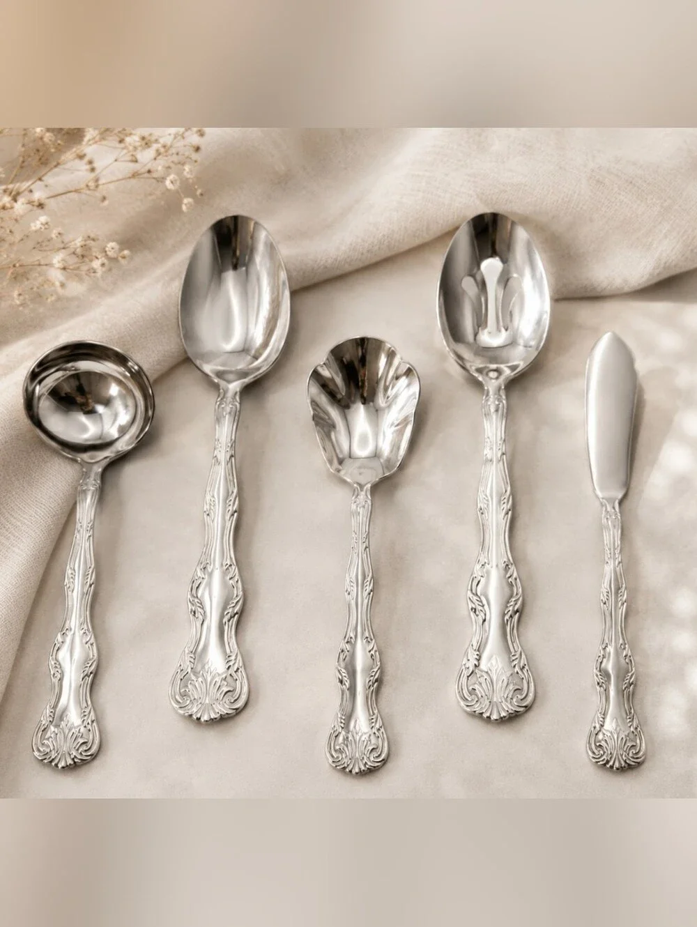 Reed & Barton Victoria Stainless Flatware Serving Pieces Ladle Butter Knife‎ Set